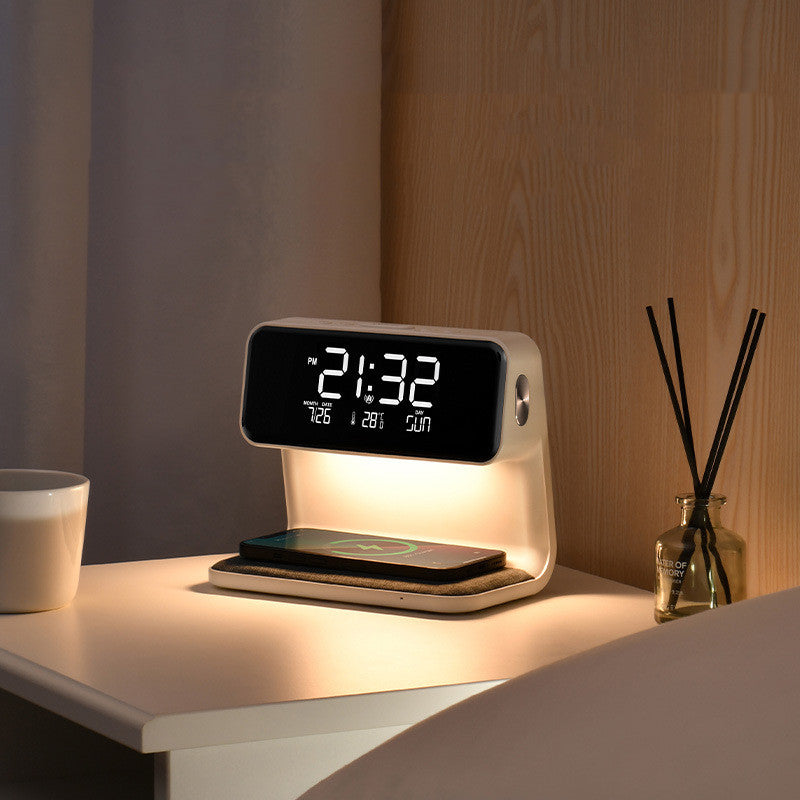 Creative 3 In 1 Bedside Lamp Wireless Charging LCD Screen Alarm Clock  Wireless Phone Charger For Iphone