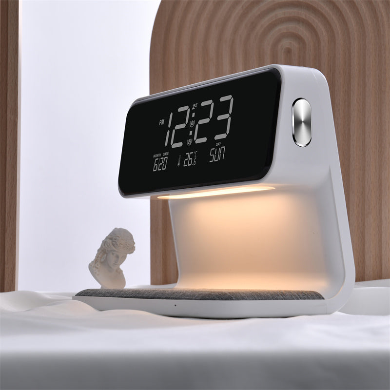 Creative 3 In 1 Bedside Lamp Wireless Charging LCD Screen Alarm Clock  Wireless Phone Charger For Iphone