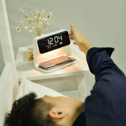 Creative 3 In 1 Bedside Lamp Wireless Charging LCD Screen Alarm Clock  Wireless Phone Charger For Iphone